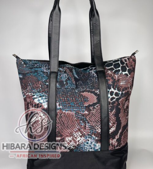 Snake Print Overnight Totes Bag with leather