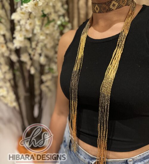 Tie Beaded Necklace ( Brown)