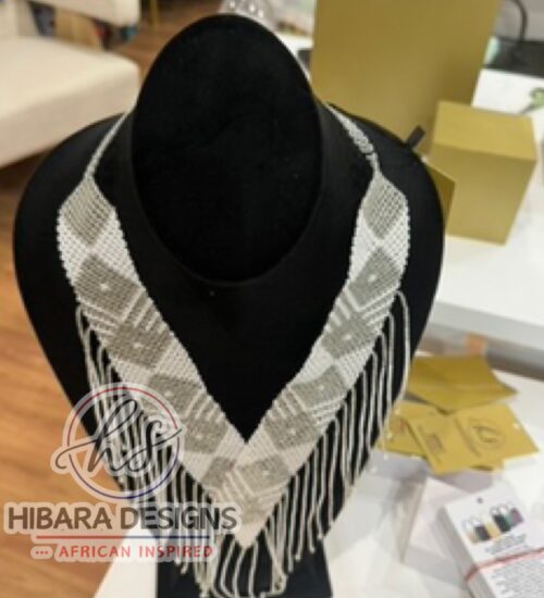 Makeda Beaded Fringes Necklace (White)