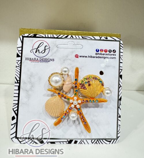 Orange shell starfish brooch
