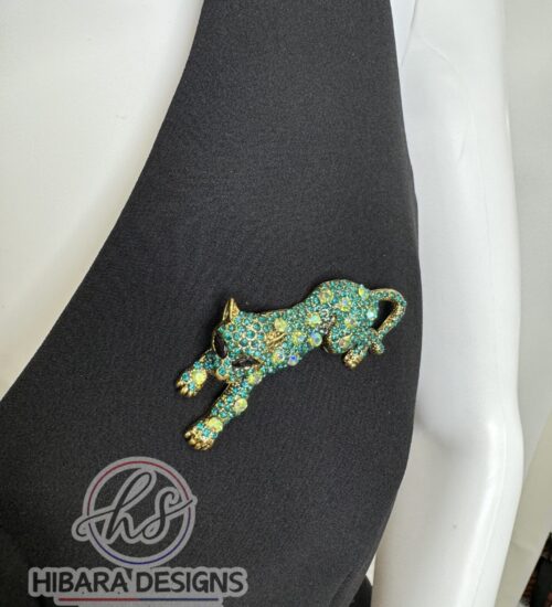 rainstone panther brooch (emerald & gold)