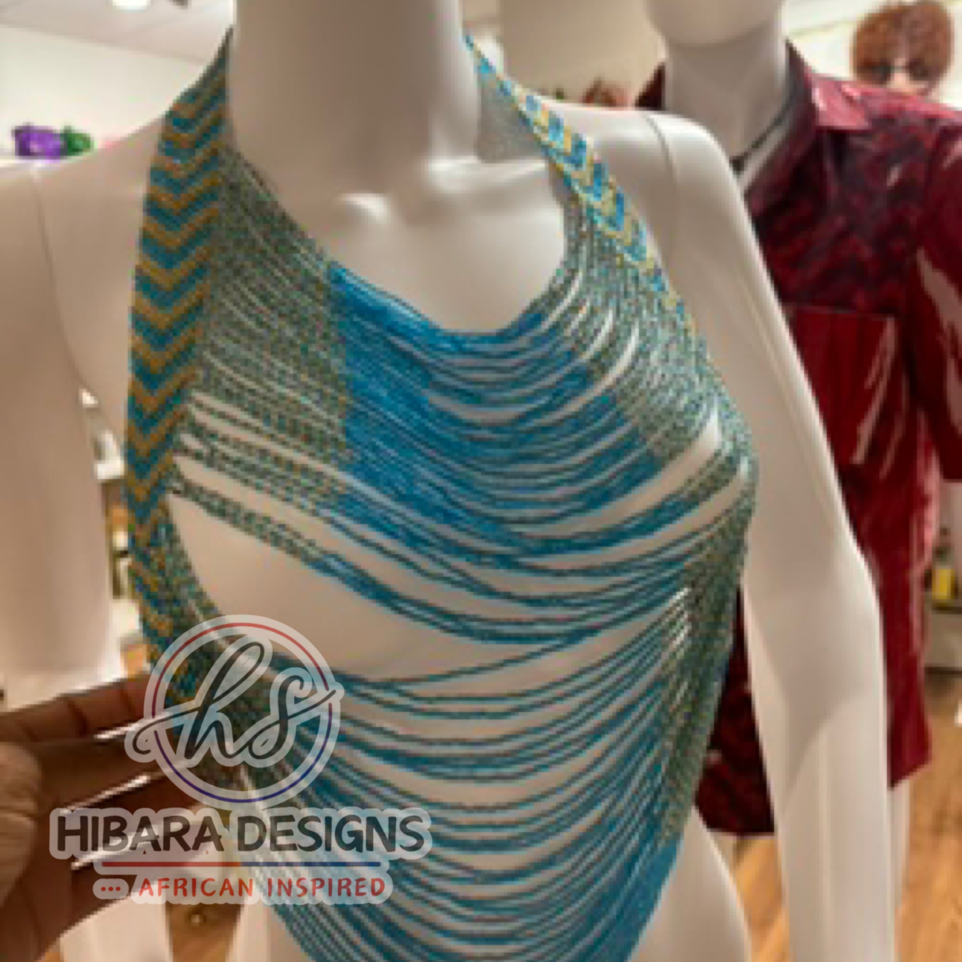 Ebun Beaded Draped Necklace (Cyan)