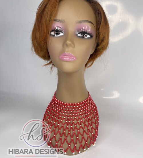 Zulu Bib Beaded necklace (red & white)