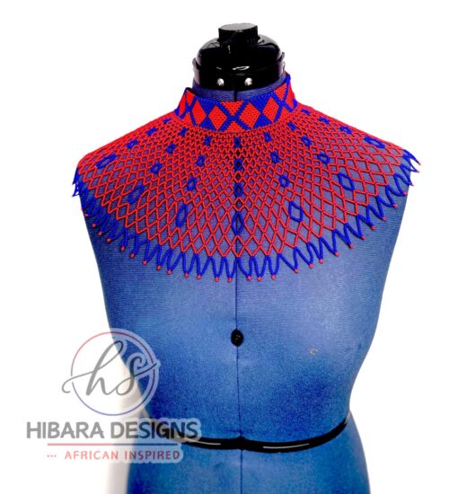 Zulu Bib Beaded necklace (red & blue)