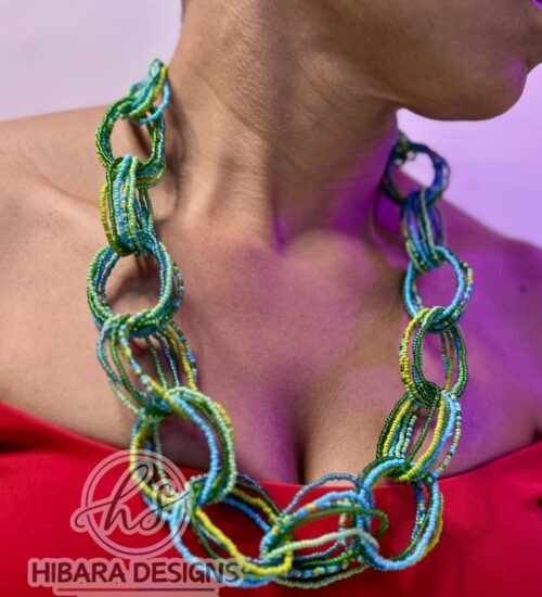 Seki Chain Beaded Necklace (multigreen & blue)
