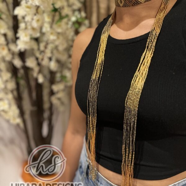 Tie Beaded Necklace ( Brown)