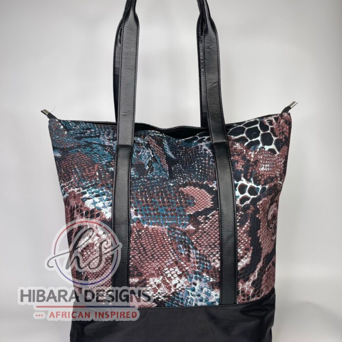 Snake Print Overnight Totes Bag with leather