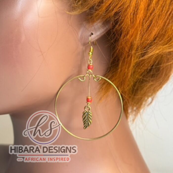 Dangling Red Feather Hoop Earrings