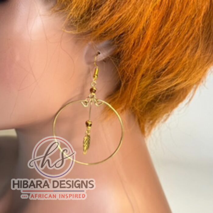 Brown Feather Dangling Hoop Earrings