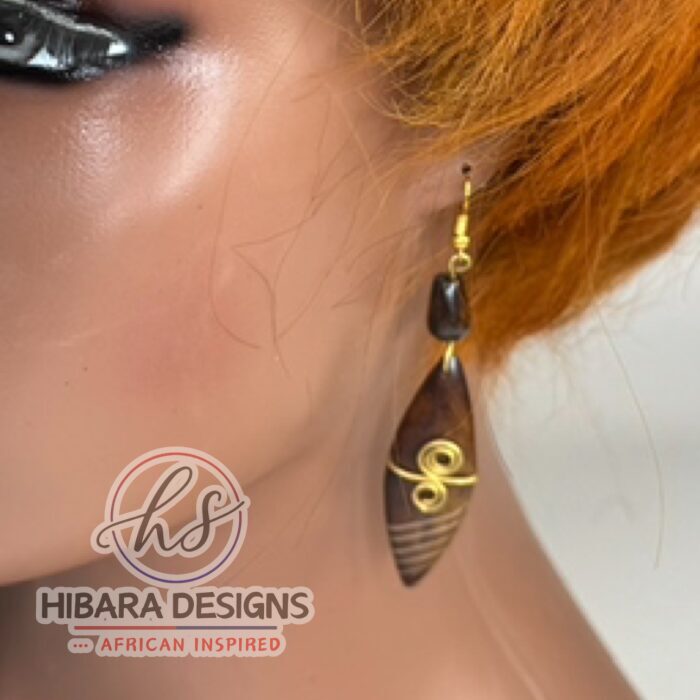 Brown Rhombus with Gold Spirals Earrings