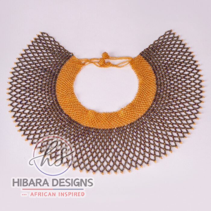 Zulu Bib Beaded Necklace (Gold & Brown