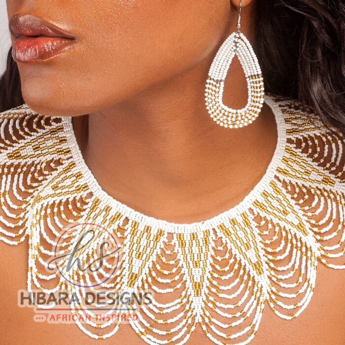 Cece Beaded Necklace Set  (White &Gold)