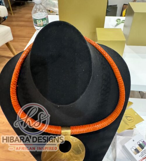 Amanirenas Orange Leather With Bronze Pendant