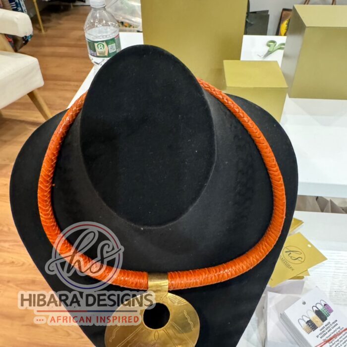 Amanirenas Orange Leather With Bronze Pendant