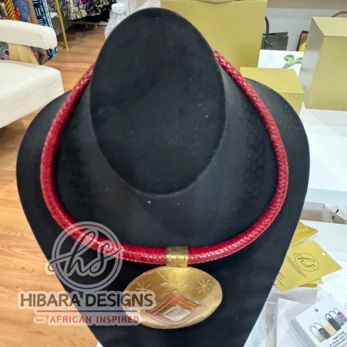 Amanirenas Red Leather With Bronze Pendant