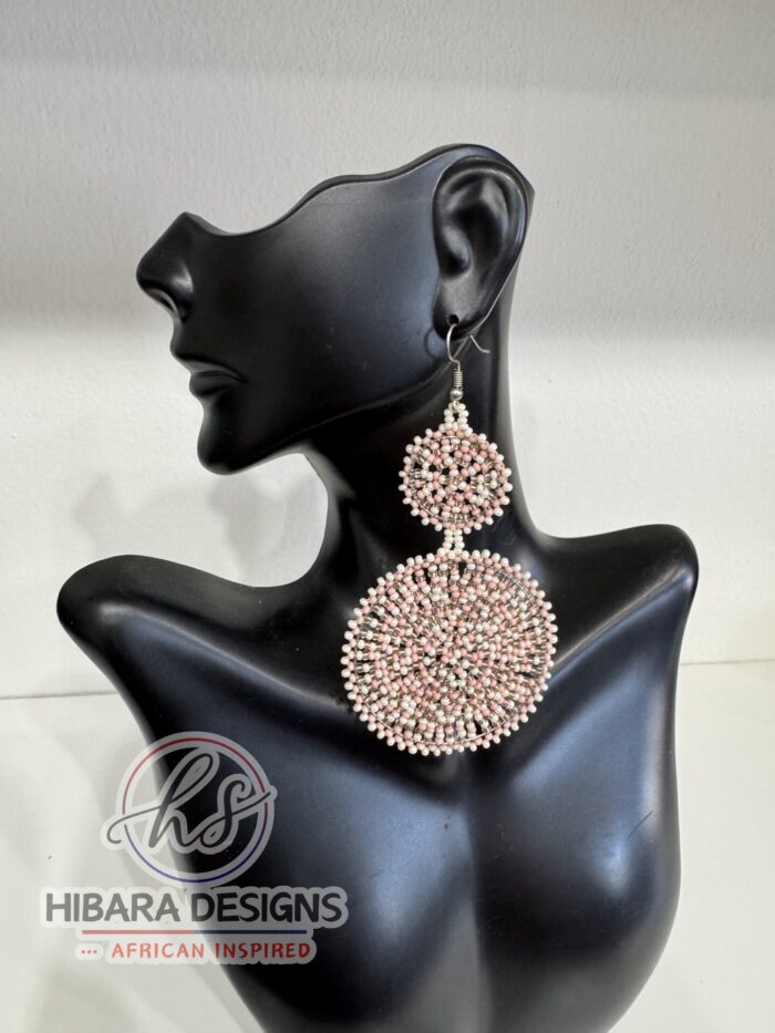 Pink Beaded Dangling Hoop Earrings